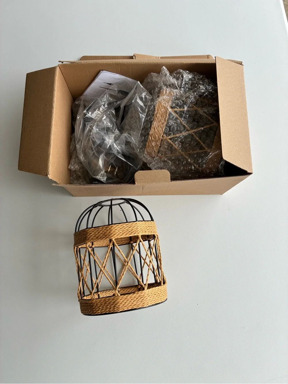 Woven Rattan Cage Accent Lantern - Natural Brown